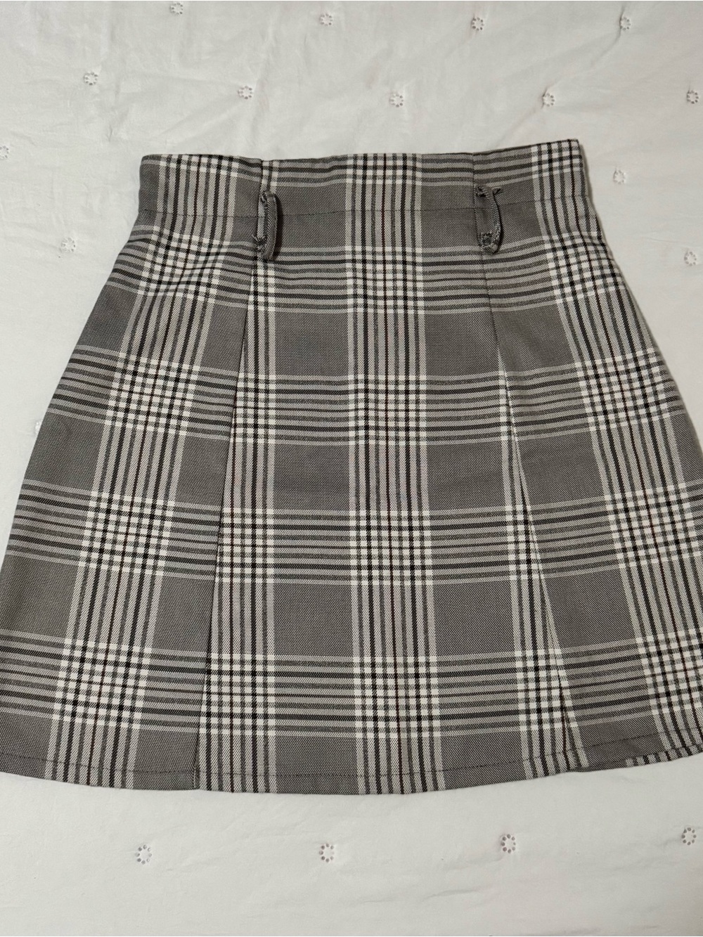 Plaid Mini Skirt in Gray and White